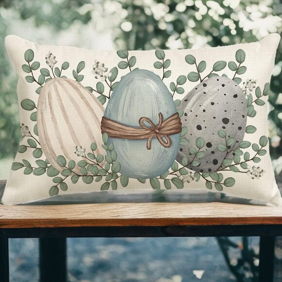 Easter Eggs Decorative Throw Pillow Cover Accent Case Farmhouse Spring Decor 2pc - Picture 5 of 7